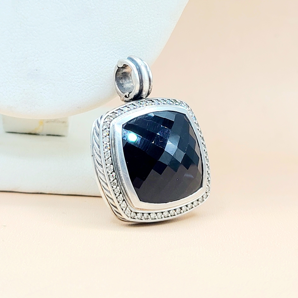 David Yurman Albion 20mm Black Onyx Diamond Pendant Enhancer  - Picture 3 of 9